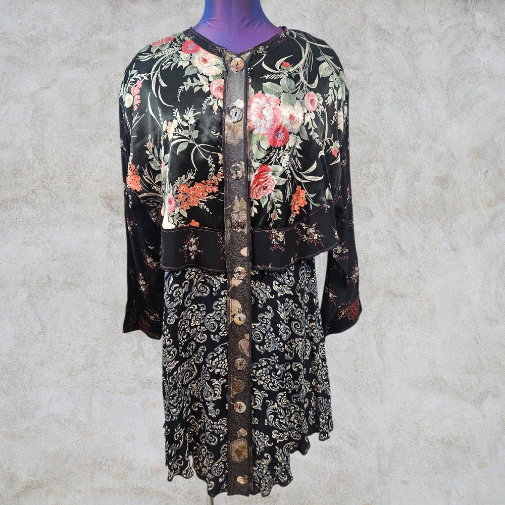 Nothing Matches Vintage Mixed Floral Paisley Print Layered Dress Medium T41